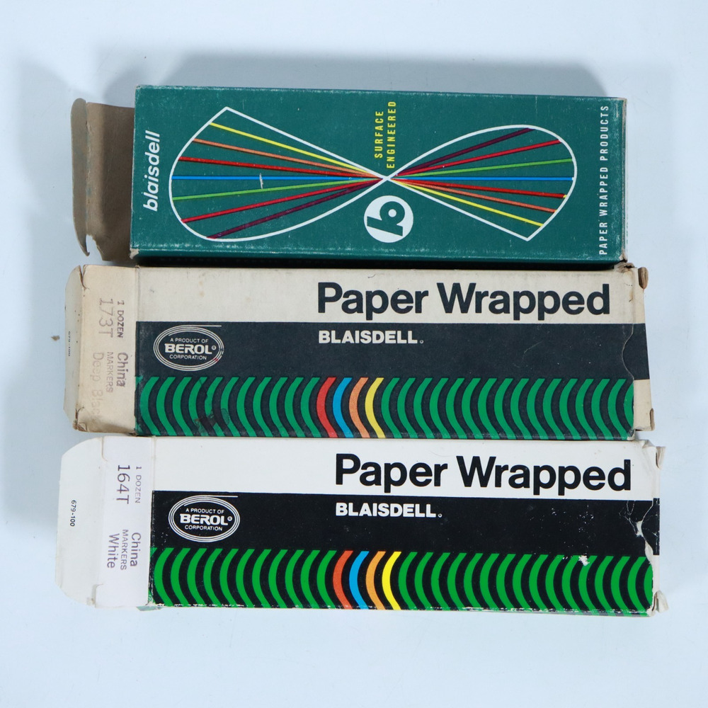 VTG Lot Of 36 Blaisdell Paper Wrapped Markers 368T 173T 164T Blue Black White